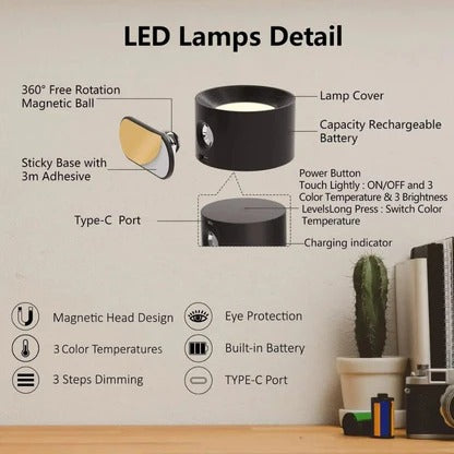 Rechargeable 360° Rotating Wall Light — Touch Control