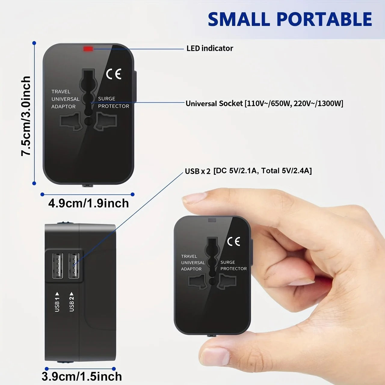 Worldwide Travel Adapter with Dual USB Ports